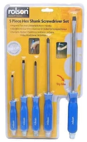 Rolson Hex Shank Screwdriver Set, Blue, 5 Pieces