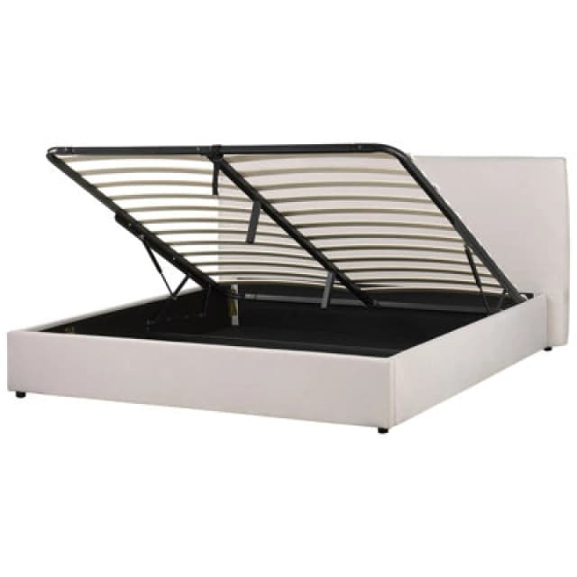 Beliani Ottoman Bed Velvet Lavaur 180 X 200 Cm (Eu Super King) Off-White