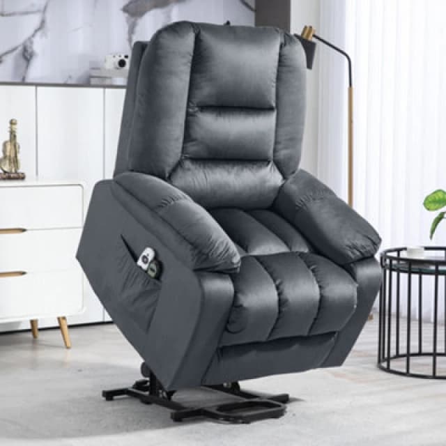 HOMCOM Homcom - Riser and Recliner Chair for the Elderly, Quick Assembly, Fabric Overstuffed Lift Chair with Vibration Massage and Heat, Remote Contro