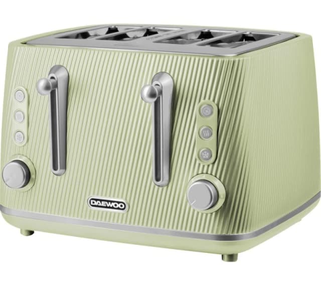 Daewoo Daewoo 'Cascade' 4-Slice Toaster Ridge Textured Finish Defrost Reheat Cancel in Pale Green Size: Large Pale Green Large Unisex 5024996984170