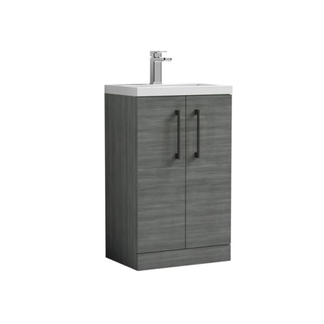 Balterley Bathroom Vanity Basin Unit, Black Handles, 500mm, Wood Grey Grey Unisex