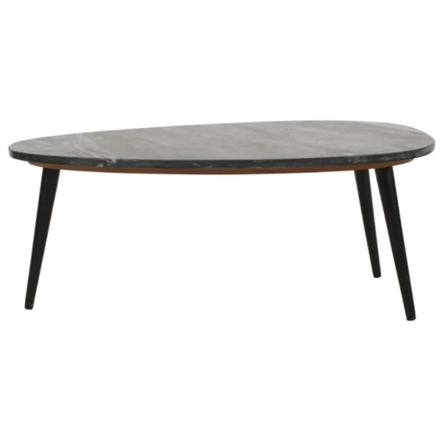 Indian Hub Opal Coffee Table With Black Marble Top & Metal Legs