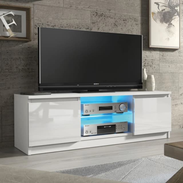 Creative Furniture Aura TV Unit 120cm - A Compact and Contemporary Cabinet with Gloss Doors and LED Lights White