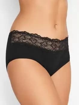 Yours Long Tall Sally 3pk Lace Trim Cotton Stretch Full Briefs, Black, Size 14-16, Women