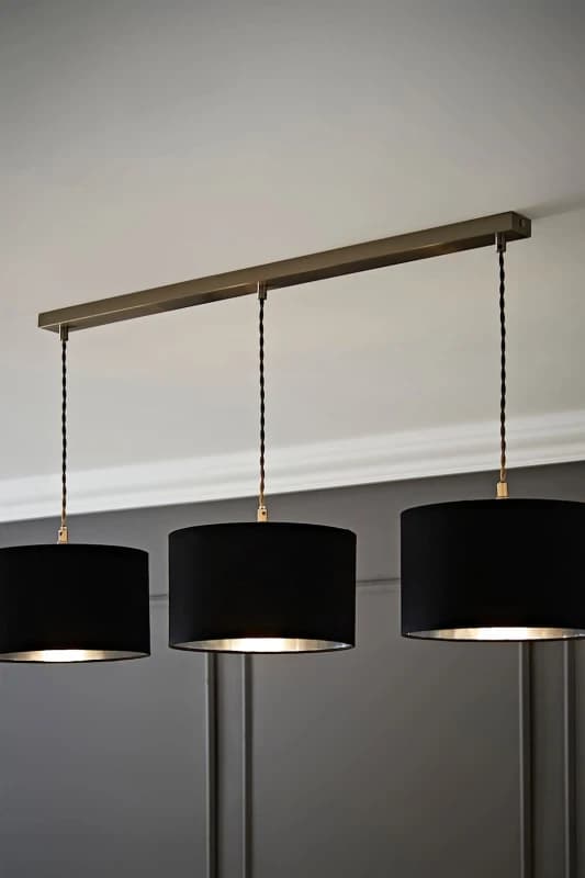 ValueLights ValueLights Reni Metallic Drum Shade 3 Drop Bar Chrome Diner Ceiling Pendant Light in Black One Size Unisex 5059406062940