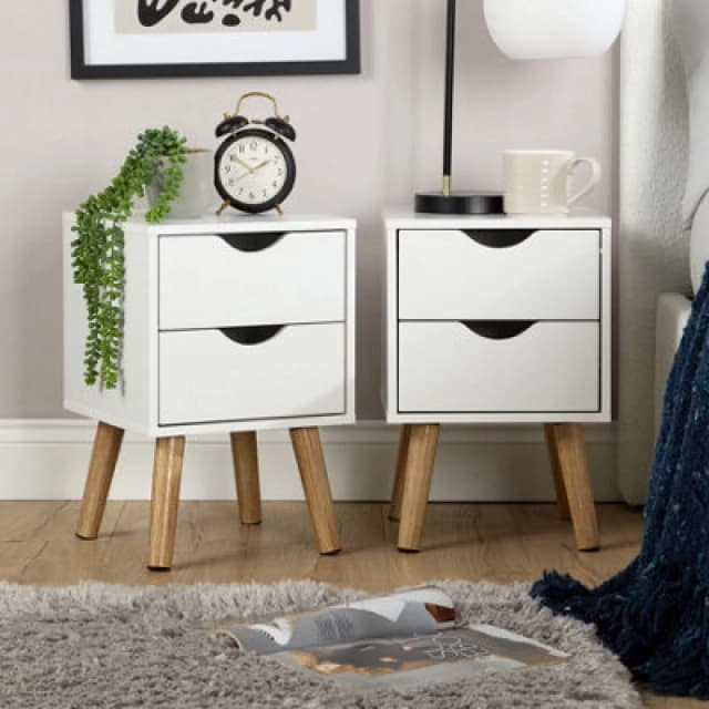 Home Source Boden Pair Of 2 Drawer White Bedside Table Storage Units