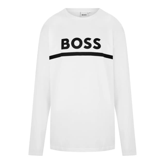 Boss Kids Long-sleeve Large Logo Tee, Iconic Logo Print T-Shirt White 10P male 10 Yrs