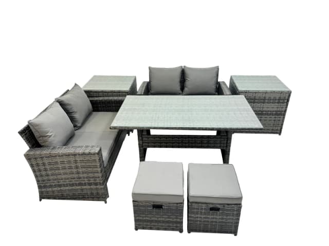 Fimous 6 Seater Outdoor Table Double Seat Sofa 2 Side Table 2 Small Stool Set in Dark Grey Dark Grey Unisex