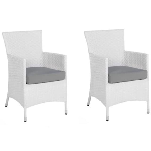 Beliani Set Of 2 Garden Chairs With Cushions Italy Pe Rattan White