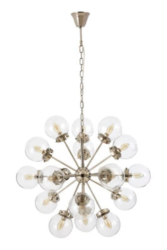 Orsina 18 Light Silver Ceiling Pendant, Abstract Burst Design Statement Light, Glass Globe Ceiling Light