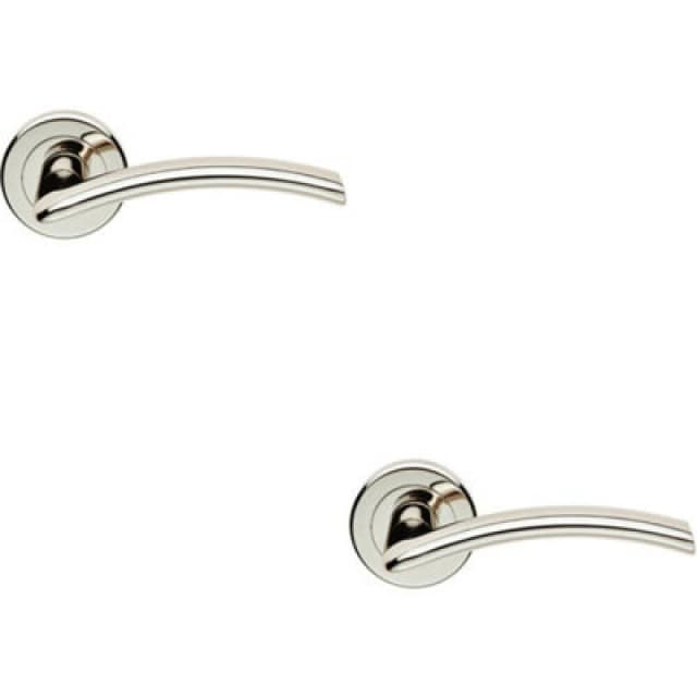 Loops 2x PAIR Flat Arched Style Handle on Round Rose Concealed Fix Polished Nickel Metallics