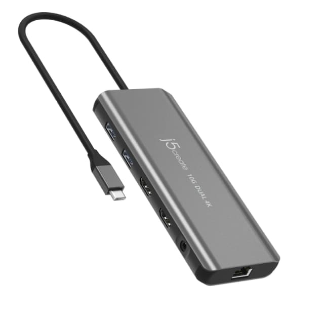 j5create JCD398 USB-C Dual 4K HDMI 10Gbps Mini Dock. Black