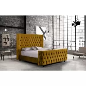 Harmony Upholstered Beds - Plush Velvet, Small Double Size Frame, Mustard - Mustard