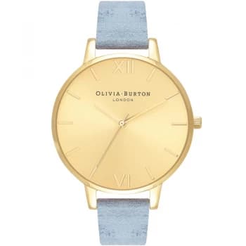 Sunray Dial Gold & Chalk Blue Suede Watch