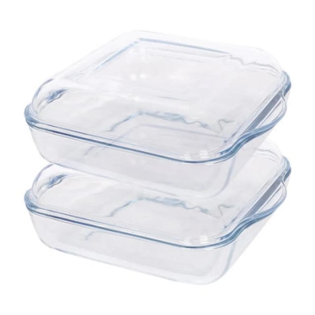 Argon Tableware Square Glass Oven Dishes With Lid - 24Cm X 21Cm - Pack Of 2