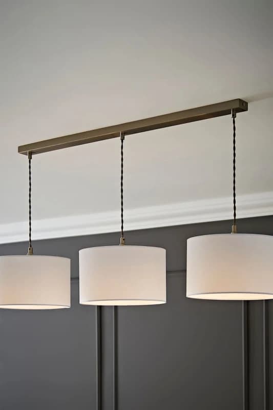 ValueLights ValueLights Reni Fabric Drum Shade 3 Drop Bar Chrome Diner Ceiling Pendant Light in White White One Size Unisex 5059406063183