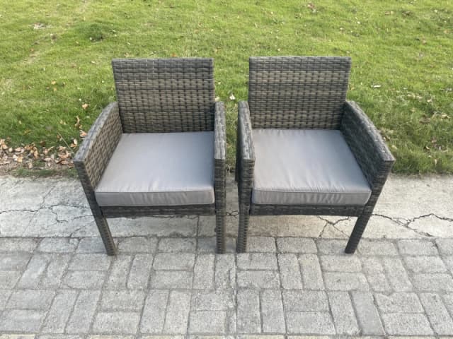 Fimous 2 Pcs High Back Rattan Outdoor Garden Furniture Arm Chair with Thick Seat Cushion in Dark Grey Dark Grey Unisex