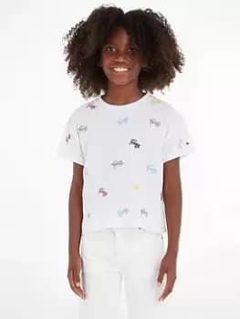 Tommy Hilfiger Girls Allover Critter Short Sleeve T-Shirt - White, Size Age: 12 Years, Women