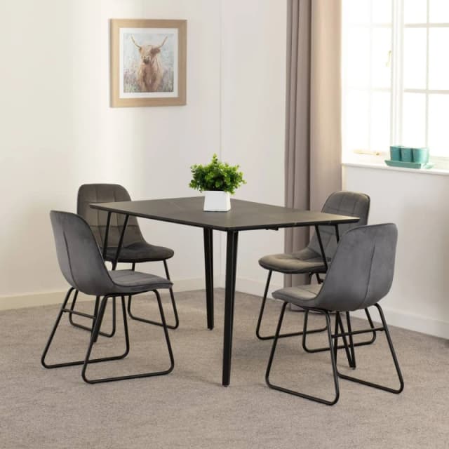 Seconique Marlow & LUKas Dining Set (x4 Chairs) - Black Marble/Grey Velvet, Black 400-401-339