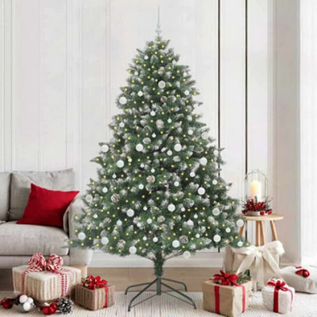 vidaXL Artificial Christmas Tree with Stand, White Balls Green 140 x 140 x 210 cm, Green 3395248