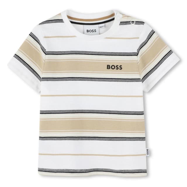 Boss Kids Stripe T-Shirt Sand 249 male 9 Mnth