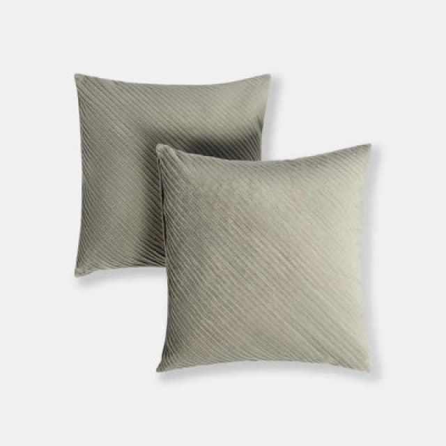 OHS OHS 2 Pack Pleated Velvet Cushion Covers with Invisible Zipper in Grey Size: 45cm x 45cm Grey 45cm x 45cm Unisex 5027434226214