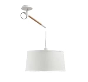 Nordica Multi Position Ceiling Pendant with White Shade 1 Light E27, Matt White, Beech with Ivory White Shade