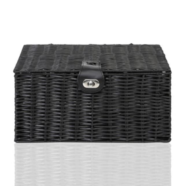 Arpan Small Resin Woven Storage Basket Box With Lid & Lock - Black