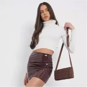 I Saw It First Vinyl Ruched Bodycon Mini Skirt - Brown