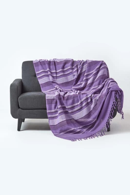 Homescapes Cotton Morocco Striped Mauve Throw, 255 X 360 Cm