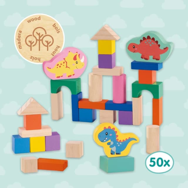 SES Creative Wooden building blocks dinos - 50pcs bucket Multi unisex One Size