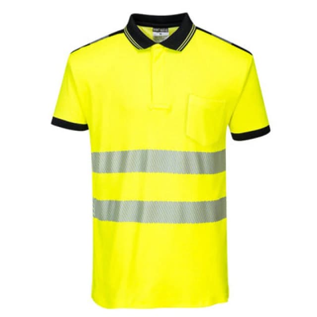 Portwest PW3 Hi Vis Cotton Comfort Polo Short Sleeve Shirt T180YBR4XL Colour: Yellow / Black