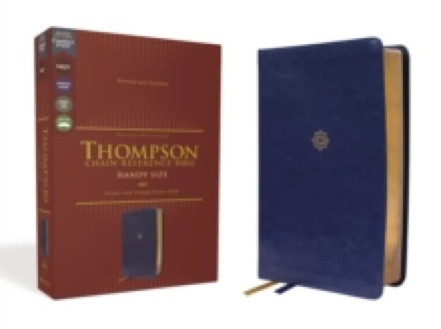 NKJV, Thompson Chain-Reference Bible, Handy Size, Leathersoft, Navy, Red Letter, Comfort Print. Leather / fine binding. By Zondervan Books