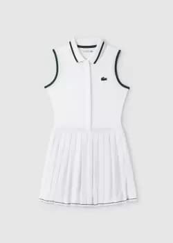 Lacoste Womens Sport Pleated Tennis Dress With Built in Shorts In White Green