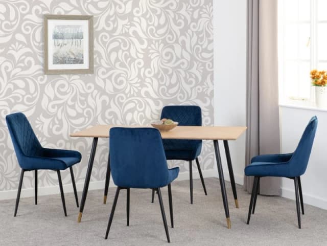 Seconique Hamilton 140cm Dining Table with 4 Avery Blue Velvet Dining Chairs
