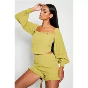 I Saw It First Khaki Off Shoulder Long Sleeve Corset Crop Top - Green