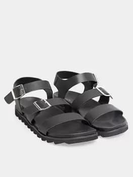 Long Tall Sally Lala Buckle Footbed Sandal - Black, Size 9, Women