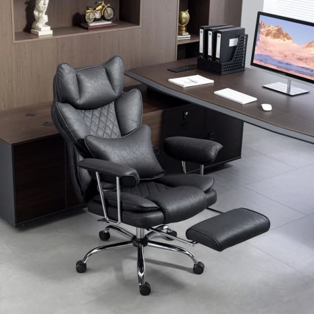 HOMCOM HOMCOM Home Office Chair, Leathaire Desk Chair with Lumbar Support Pillow in Black One Size Unisex 5063603625143