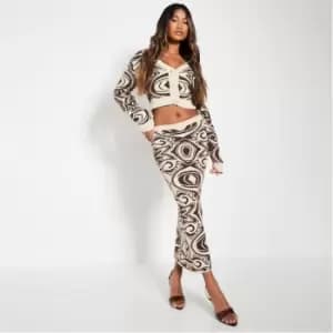 I Saw It First Abstract Print Knit Mini Skirt Co Ord - Neutral