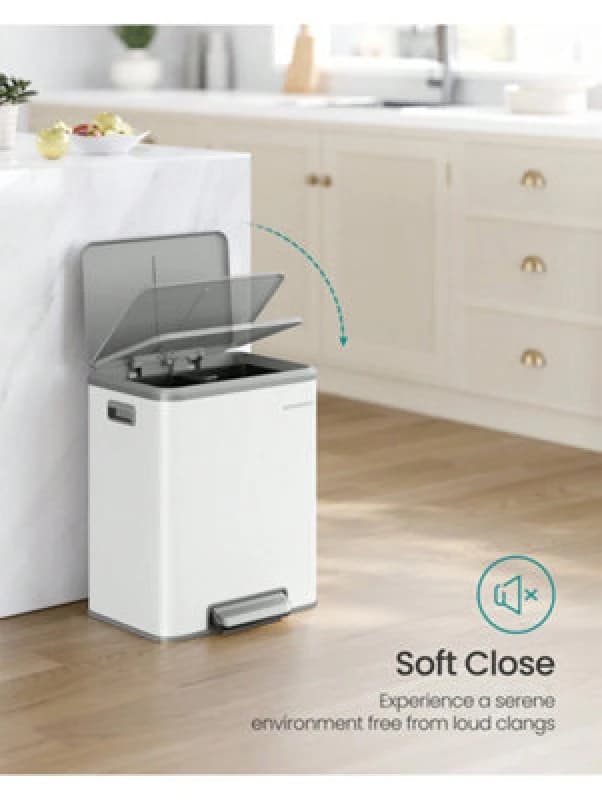 Songmics Kitchen Bin, 2 X 4 Gal. (2 X 15 L) Double Bin For Recycling And Waste, Rubbish Bin, Inner Buckets, Steel, Soft-Close Lid