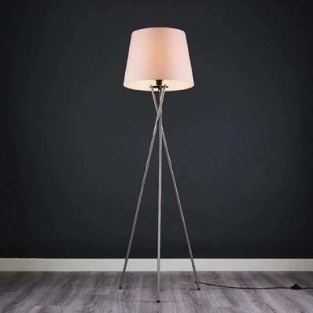ValueLights ValueLights Camden Brushed Chrome Tripod Floor Lamp with Tapered Shade and Bulb in Pale Pink Pale Pink One Size Unisex 5055759993016