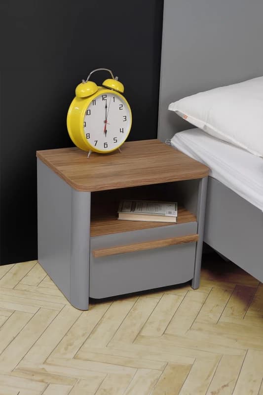 FWStyle Grey Sonoma Oak 1 Drawer 1 Shelf Bedside Table Cabinet Grey