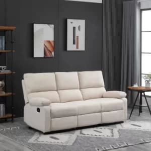 HOMCOM Modern Sofa Manual Reclining Home Theater Overstuffed Fabric 3 Seater Recliner Couch for Living Room Beige