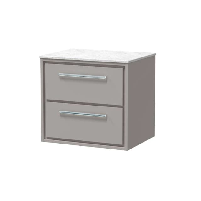 Balterley 600mm Wall Hung 2-Drawer Vanity with Marble Worktop - Pebble Grey Grey Unisex