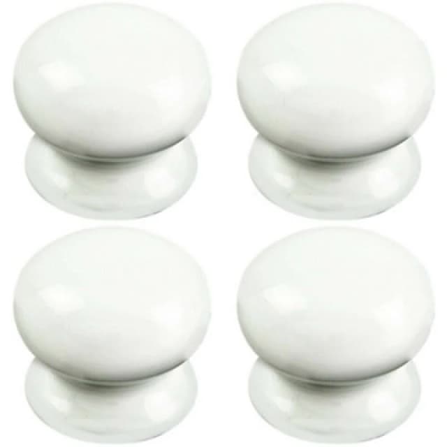 Loops 4x Round Porcelain Cupboard Door Knob 30mm Diameter White Antique Cabinet Handle White unisex