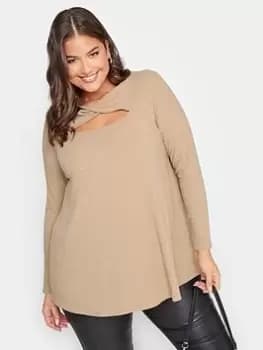 Yours Twist Front Rib Swing Top. Toffee, Brown, Size 16, Women