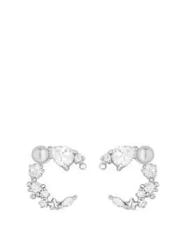 Simply Silver Sterling Silver 925 Freshwater Pearl Celestial Climber Earrings, Silver, Women