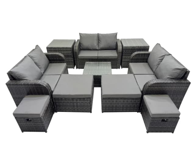 Fimous Love Sofa Square Coffee Table Set with 4 Stools 2 Side Tables in Dark Grey Dark Grey Unisex