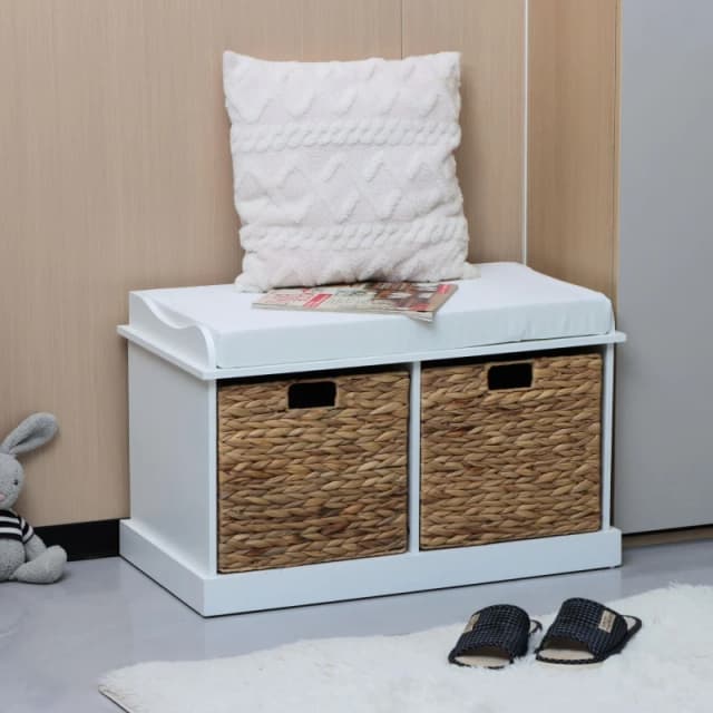 Home Source Lapworth 2 Wicker Basket Padded Storage Bench
