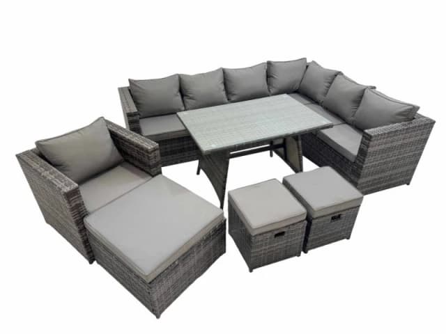 Fimous Patio Furniture Sets with Dining Table 3 Stools Dark Grey Mixed Dark Grey Unisex